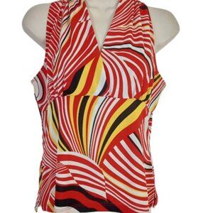 Vintage California Grown Womens Blouse Red Combo Retro Print Sleeveless S